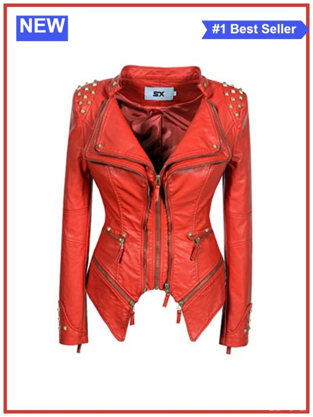 Women's Faux Leather Moto Jacket Rivet Studded Dovetail Biker Coat